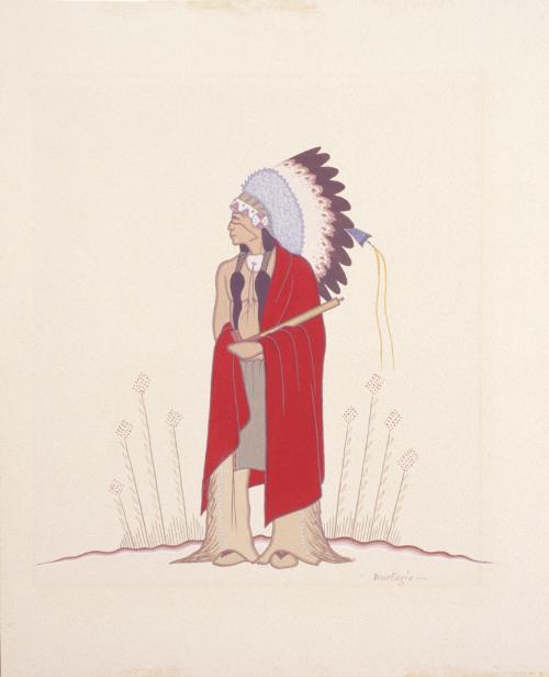 Indian with Red Blanket by Acee Blue Eagle