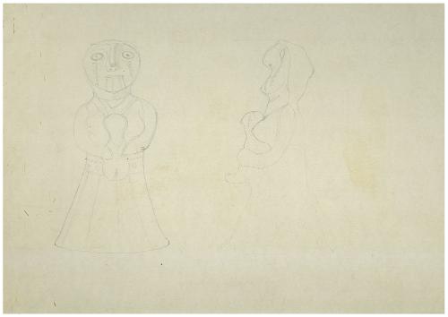 Untitled (mother and child, drawing of Maricopa Black-on-cream ceramic figurine) by Unknown