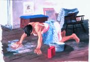 Woman Scrubbing