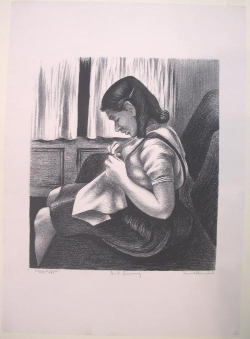Girl Sewing by Harold Anchel